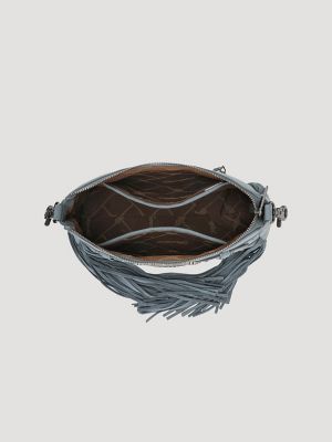 Buckle and Fringe Satchel Bag:Blue:One Size alternative view 3