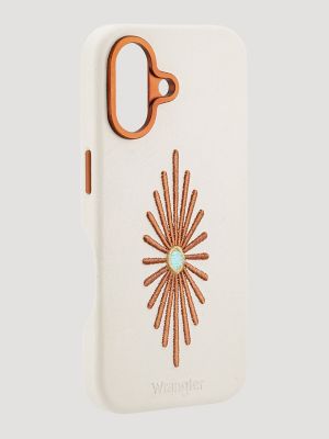 Smartphone Leather Embroidery Case in White