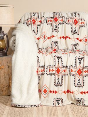 Wrangler Santa Fe Sherpa Throw Blanket:White:One Size main view