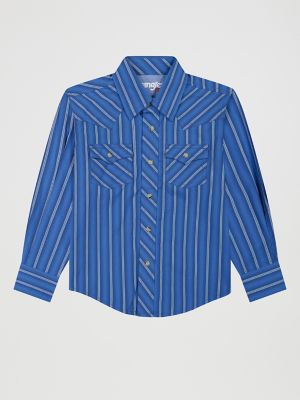 Boy's Wrangler&reg; 20X&reg; Advanced Comfort Western Snap Print Shirt in Riverstone Stripe
