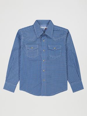Boy's Wrangler&reg; 20X&reg; Advanced Comfort Western Snap Print Shirt in Midnight Blue