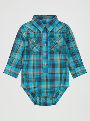 Baby Boy's Long Sleeve Western Snap Bodysuit in Lagoon