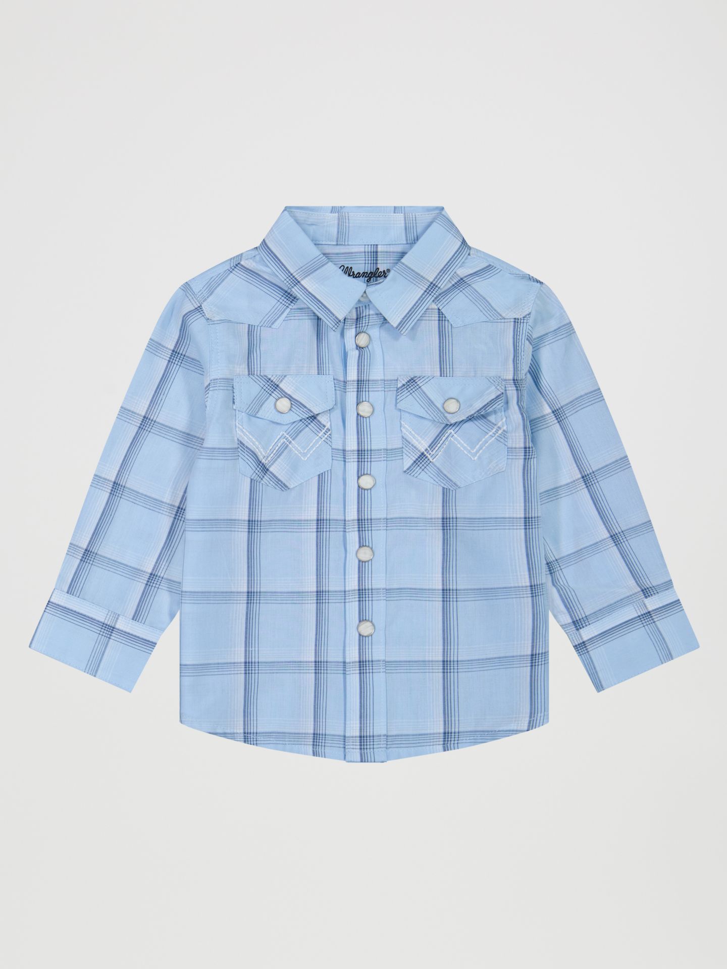 Рубашка Wrangler Long Sleeve Plaid Western Snap Shirt для мальчиков, цвет: Синий морозный — фото 1
