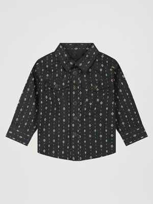 Little Boy's Long Sleeve Print Western Snap Shirt in Black