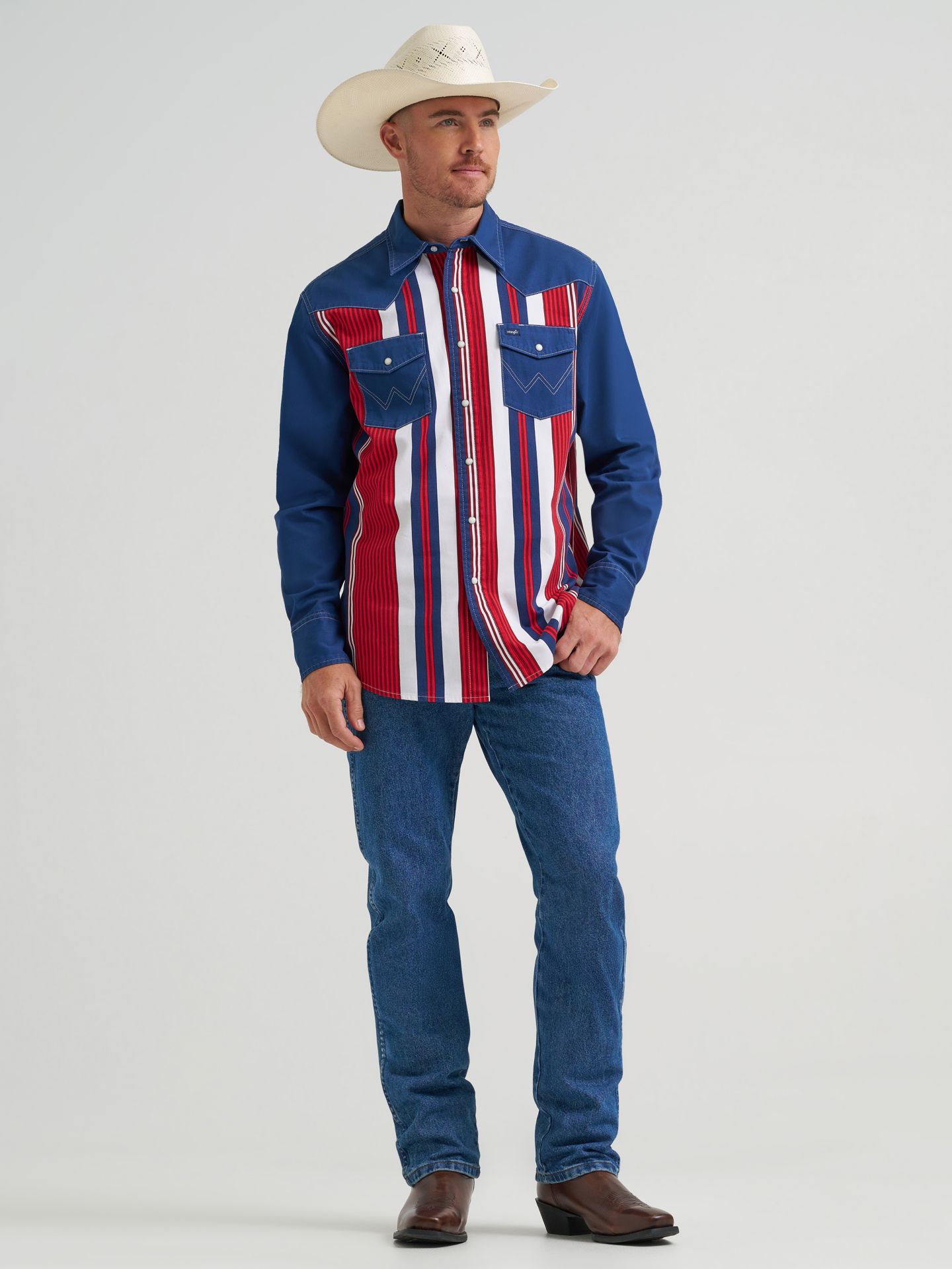 Мужские рубашки Wrangler Lone Star Brushpopper Western Snap Workshirt, цвет: Americana Bold — фото 4