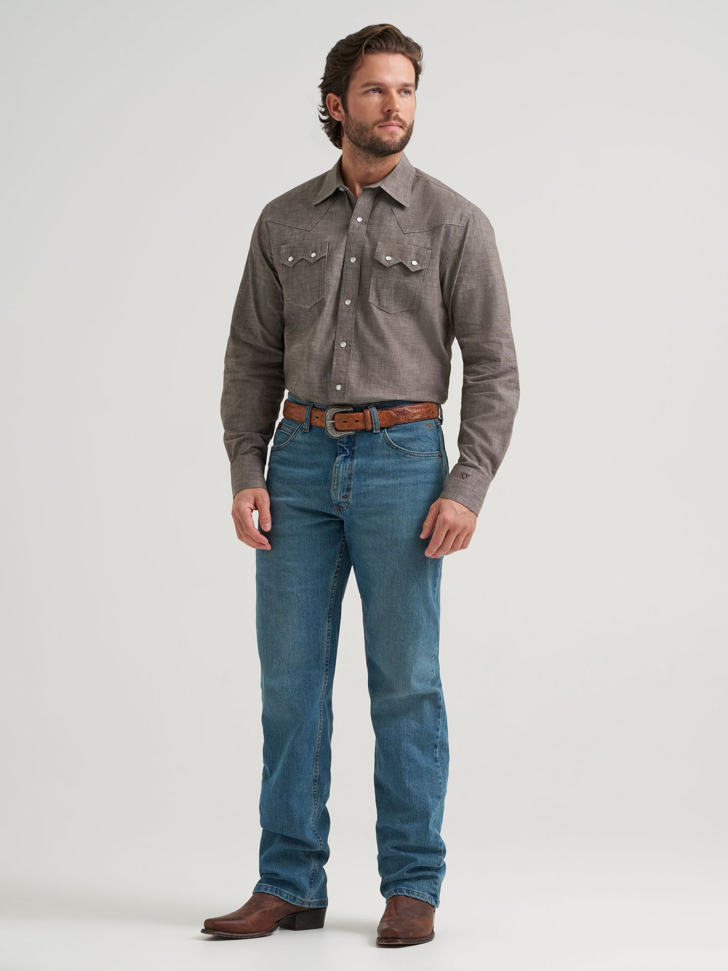 Мужская рубашка Wrangler Cody Johnson Two Pocket Western Snap, цвет: Чёрный оливковый — фото 2