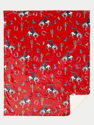 Wrangler Lounge Plush Sherpa Blanket in Red