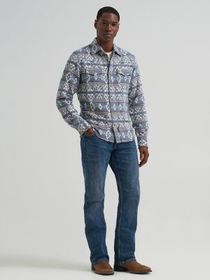 Men's Wrangler Retro&reg; Premium Western Snap Jacquard Shirt in Grey Canyon