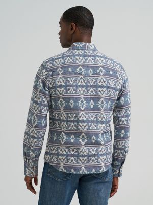 Men's Wrangler Retro&reg; Premium Western Snap Jacquard Shirt in Grey Canyon