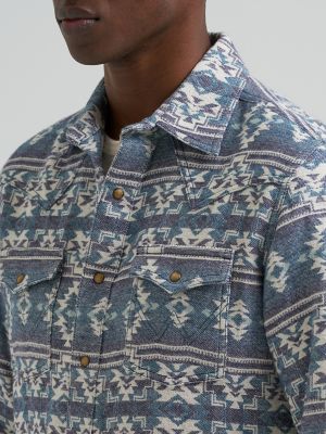 Men's Wrangler Retro&reg; Premium Western Snap Jacquard Shirt in Grey Canyon