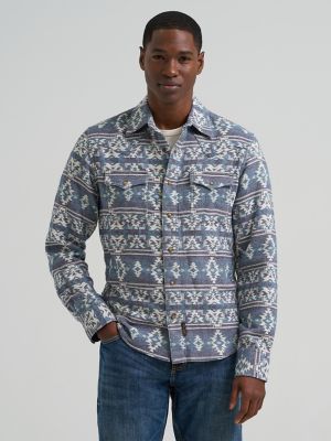 Men's Wrangler Retro&reg; Premium Western Snap Jacquard Shirt in Grey Canyon