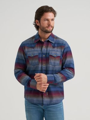 Men's Wrangler Retro&reg; Premium Long Sleeve Western Snap Printed Shirt in Dark Americana main view