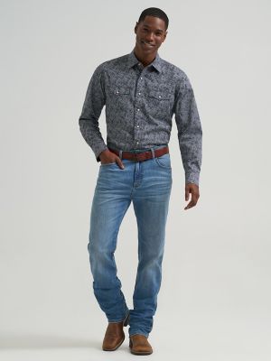 Men's Wrangler Retro&reg; Premium Long Sleeve Western Snap Printed Shirt in Scatter Navy alternative view