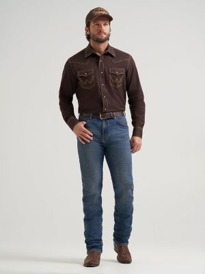 Men's Wrangler Retro&reg; Premium Western Snap Solid Shirt in Bark alternative view