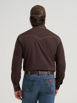 Men's Wrangler Retro&reg; Premium Western Snap Solid Shirt in Bark alternative view 2