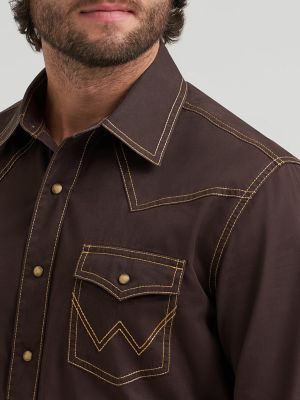 Men's Wrangler Retro&reg; Premium Western Snap Solid Shirt in Bark alternative view 3