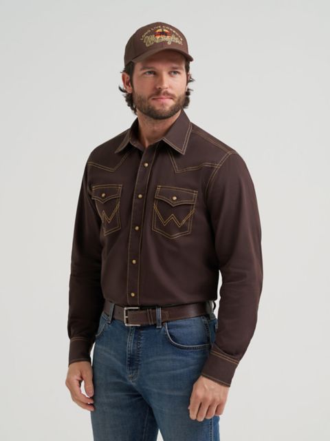 Мужские рубашки Wrangler Men's Wrangler Retro® Premium Western Snap Solid Shirt