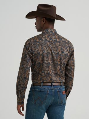 Men's Wrangler Retro&reg; Premium Long Sleeve Western Snap Printed Shirt in Royal Scroll alternative view 2