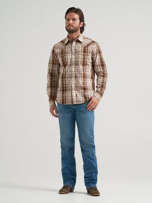 Men's Wrangler Retro&reg; Premium Long Sleeve Western Snap Plaid Shirt in Earthen alternative view