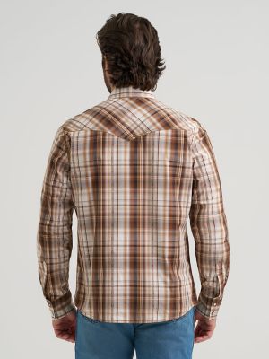 Men's Wrangler Retro&reg; Premium Long Sleeve Western Snap Plaid Shirt in Earthen alternative view 2
