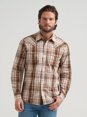 Men's Wrangler Retro® Premium Long Sleeve Western Snap Plaid Shirt