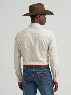 Men's Wrangler Retro&reg; Premium Long Sleeve Western Snap Printed Shirt in Ecru Drops