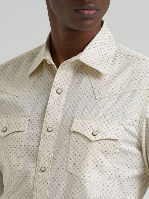 Men's Wrangler Retro&reg; Premium Long Sleeve Western Snap Printed Shirt in Ecru Drops