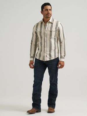 Mens Retro Brushpopper Stripe Western Snap Shirt:Olivine:S alternative view
