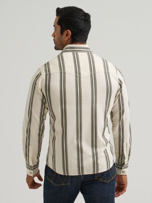 Mens Retro Brushpopper Stripe Western Snap Shirt:Olivine:S alternative view 2