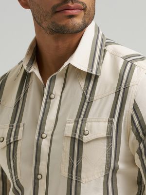 Mens Retro Brushpopper Stripe Western Snap Shirt:Olivine:S alternative view 3