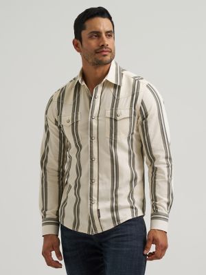 Mens Retro Brushpopper Stripe Western Snap Shirt:Olivine:S main view