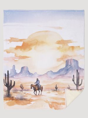 Wrangler Lounge Plush Sherpa Blanket in Cowboy Sunrise