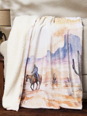 Wrangler Lounge Plush Sherpa Blanket in Cowboy Sunrise
