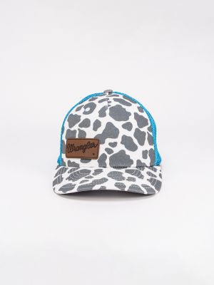Women's Cow Print Mesh Trucker Hat:Turquoise:One Size alternative view