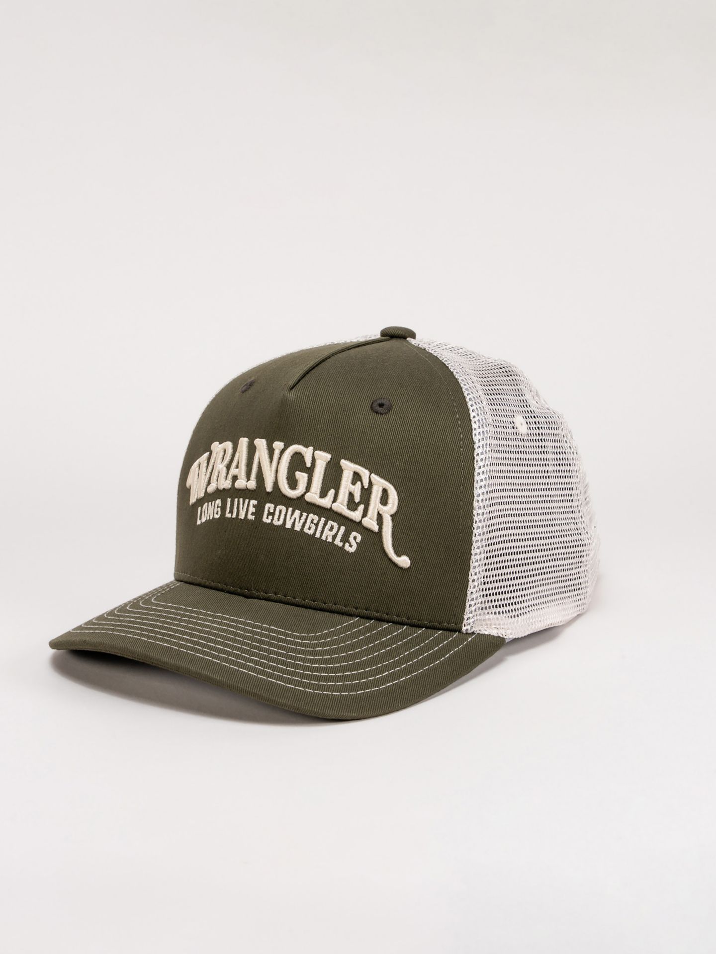 Женская кепка Wrangler Long Live Cowboys Trucker Hat, цвет: Оливковый — фото 1