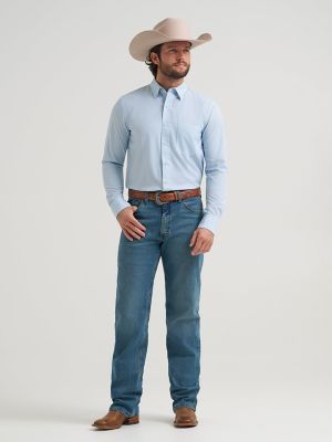 Men's Cody Johnson Performance Button Down Shirt in Aqua Hexagon