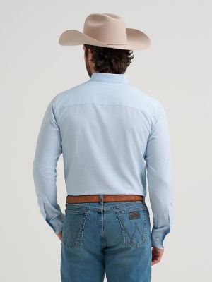 Men's Cody Johnson Performance Button Down Shirt in Aqua Hexagon