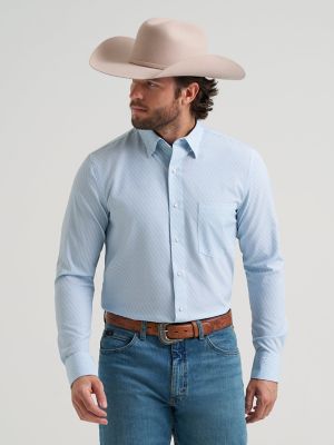 Men's Cody Johnson Performance Button Down Shirt in Aqua Hexagon
