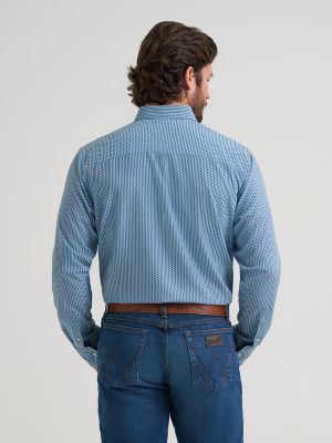 Men's Cody Johnson Performance Button Down Shirt in Cyan Squares