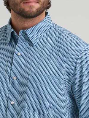 Men's Cody Johnson Performance Button Down Shirt in Cyan Squares