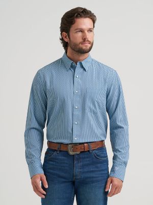 Men's Cody Johnson Performance Button Down Shirt in Cyan Squares