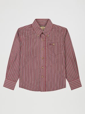 Boy's Classic Button-Down Print Shirt in Red Stripes