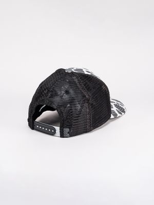 Women's Cow Print Mesh Trucker Hat in Black