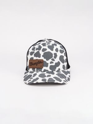 Women's Cow Print Mesh Trucker Hat in Black