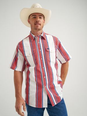 Brushpopper Western Snap Short Sleeve Workshirt in Cherry Stripe