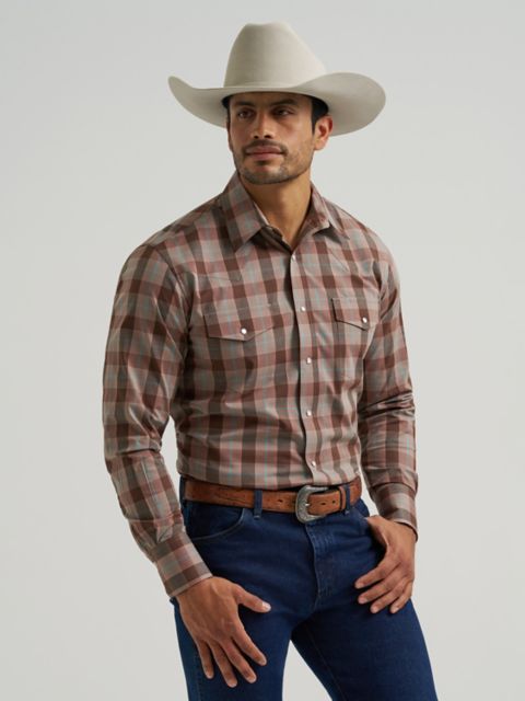 Мужские рубашки Wrangler Men's Wrinkle Resist Long Sleeve Western Snap Plaid Shirt