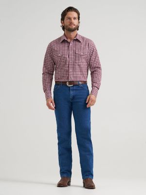 Men's Wrinkle Resist Long Sleeve Western Snap Plaid Shirt in Cherry Plaid alternative view