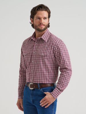 Men's Wrinkle Resist Long Sleeve Western Snap Plaid Shirt