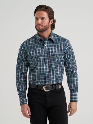 Mens Wrinkle Resist Long Sleeve Plaid Shirt:Storm:M main view