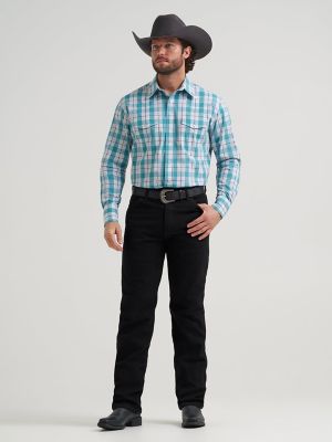 Men's Wrinkle Resist Long Sleeve Western Snap Plaid Shirt in Seaside alternative view